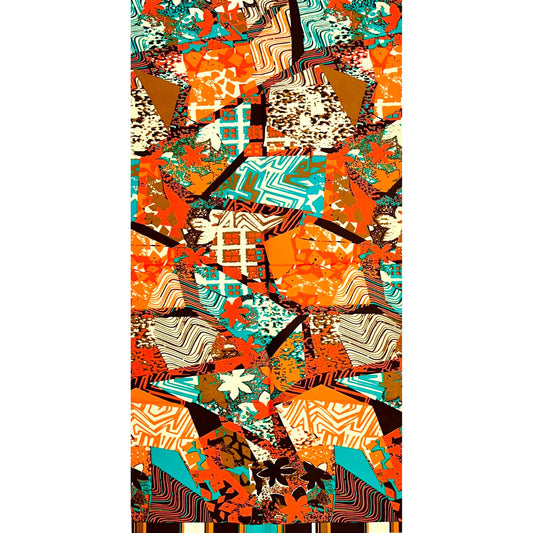 African Print Fabric/ Ankara - Orange, Teal, Brown ‘Festac Mosaic' Design, 2/3rd YARD