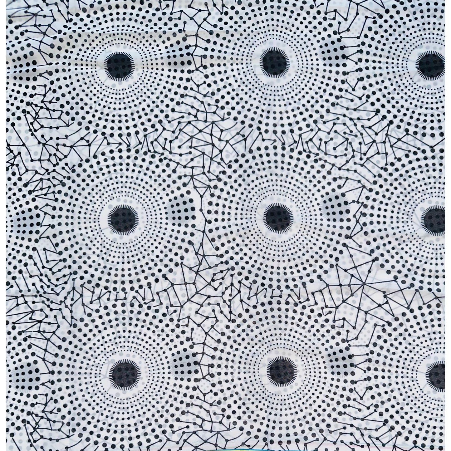 African Print, Chiffon Fabric- Black, White "Bullseye", ~ 2 Yards