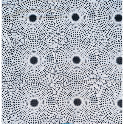 African Print, Chiffon Fabric- Black, White "Bullseye", ~ 2 Yards