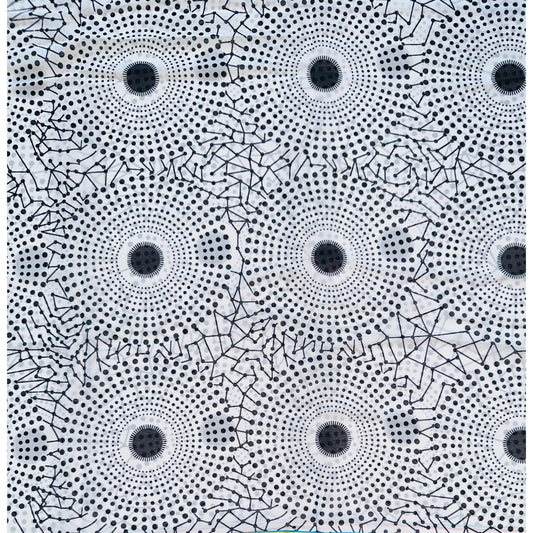 African Print, Chiffon Fabric- Black, White "Bullseye", ~ 2 Yards