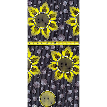 African Print Fabric/ Ankara - Gray, Yellow, Green 'A Little Sunshine' Design, 1 Yard