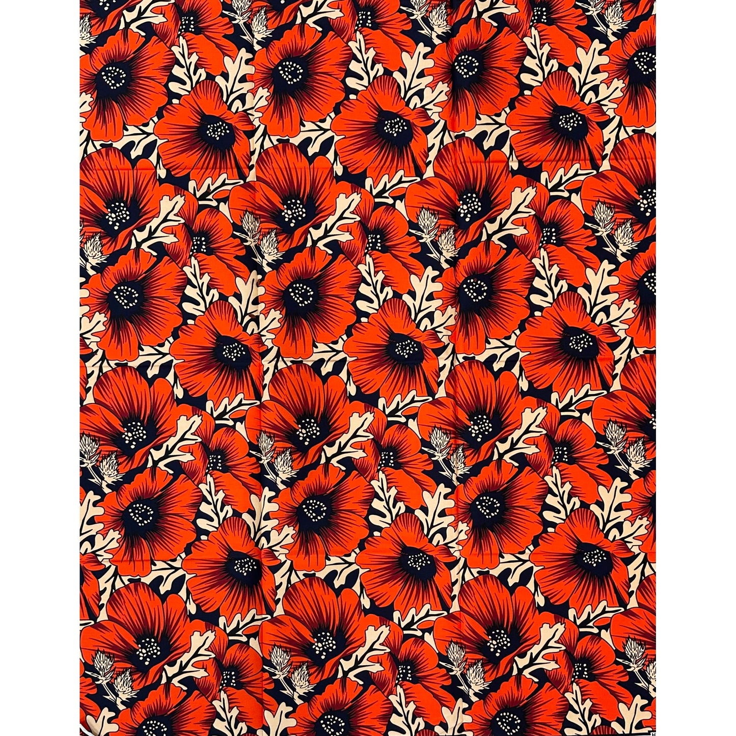African Print Fabric/ Ankara - Orange, Red, Beige 'Queen’s Garden', YARD or WHOLESALE
