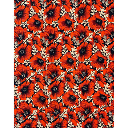 African Print Fabric/ Ankara - Orange, Red, Beige 'Queen’s Garden', YARD or WHOLESALE