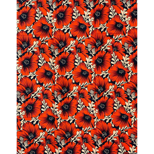 African Print Fabric/ Ankara - Orange, Red, Beige 'Queen’s Garden', YARD or WHOLESALE