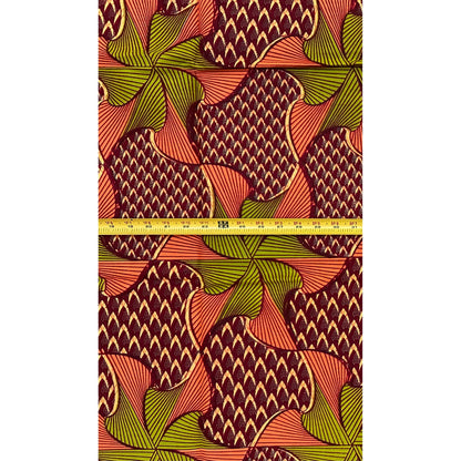 African Print Fabric/Ankara - Brown, Coral, Green 'Azurella ', YARD or WHOLESALE