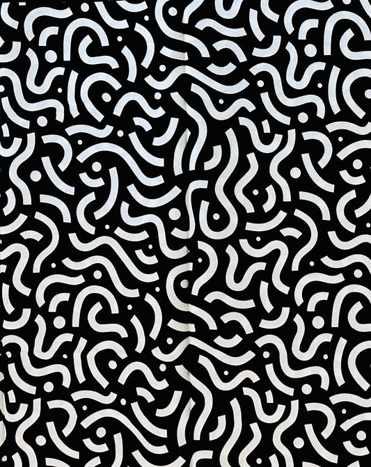 African Print Fabric/ Ankara - Black, White 'Skelewu' Design, YARD or WHOLESALE