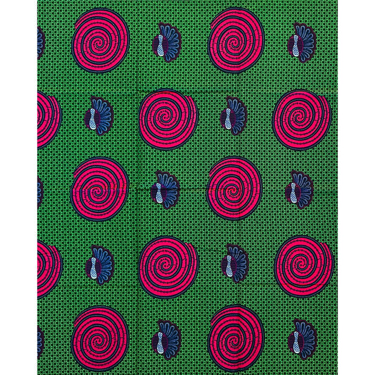 African Print Fabric/ Ankara - Green, Pink, Navy 'Dynasty Circuit' Design