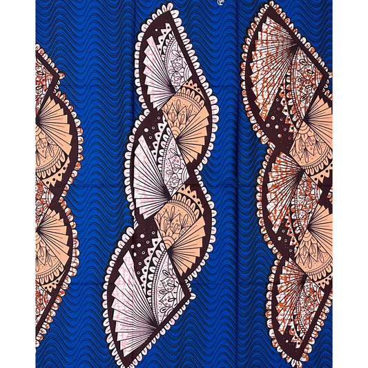 African Print Fabric/ Ankara - Blue, Brown, Pink “Teranga Twist”, Per Yard