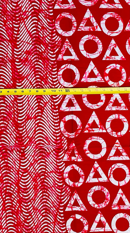 African Print Fabric/ Ankara - Red, White 'Crackled Odaan Rhythm' Design, YARD or WHOLESALE