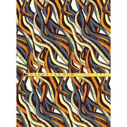 African Print Fabric/ Ankara - Orange, Gray, Yellow, Brown 'Odo Passage,’ 1 YARD