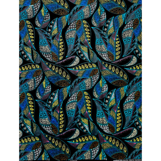 African Print Fabric/ Ankara - Blue, Black, Yellow, Pink 'Crown of Ayanfe' Design, YARD or WHOLESALE