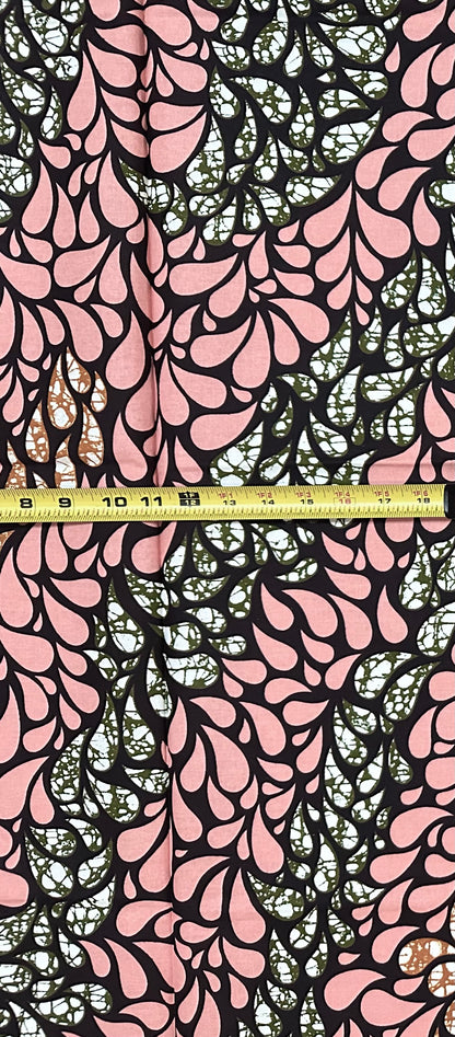 African Print Fabric/Ankara - Pink, Green, Brown "Hanging Eden" Design