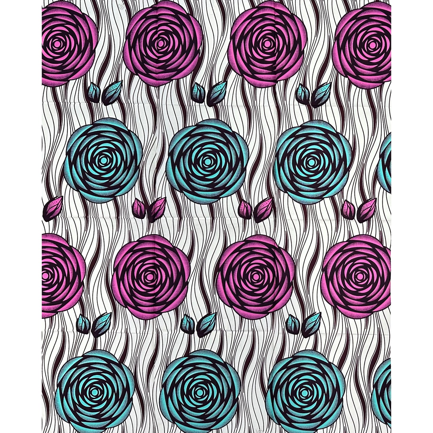 African Print Fabric/Ankara - Purple, Turquoise, Cream “Camellia" Design, 1 Yard