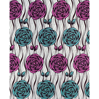 African Print Fabric/Ankara - Purple, Turquoise, Cream “Camellia" Design, 1 Yard