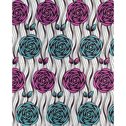 African Print Fabric/Ankara - Purple, Turquoise, Cream “Camellia" Design, 1 Yard