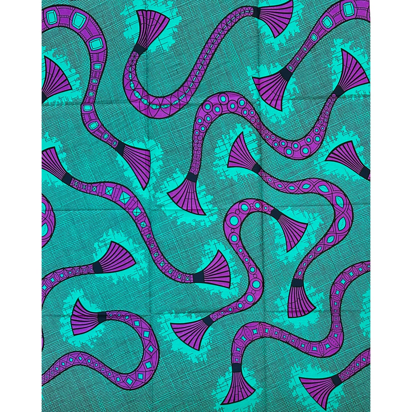 African Print Fabric/ Ankara - Teal, Purple ‘Tie Me Proper' Design, 1 YARD