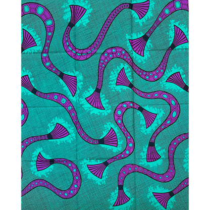 African Print Fabric/ Ankara - Teal, Purple ‘Tie Me Proper' Design, 1 YARD