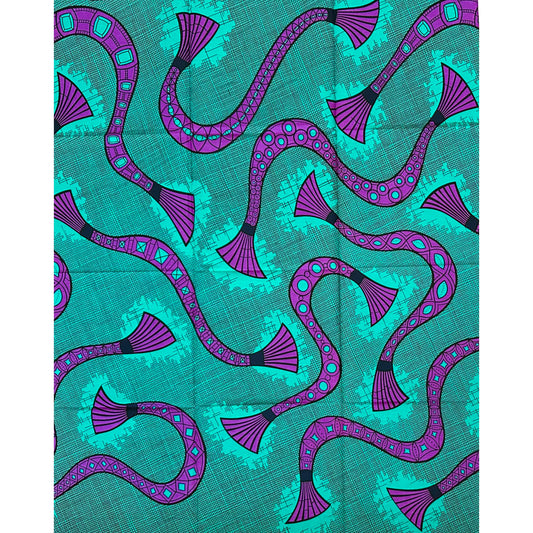 African Print Fabric/ Ankara - Teal, Purple ‘Tie Me Proper' Design, 1 YARD