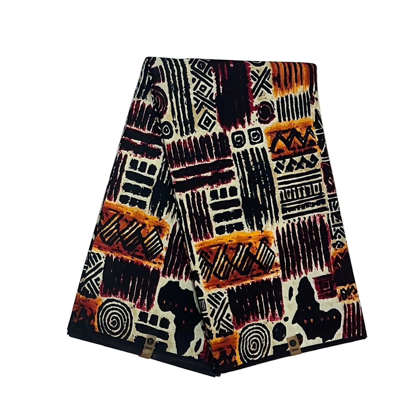 African Print Fabric/ Ankara - Red, Black, Beige, Brown "The Good Table", YARD or WHOLESALE
