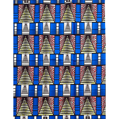 African Print Fabric/ Ankara - Blue, Red, Chartreuse 'The Way Forward,’ 1 YARD