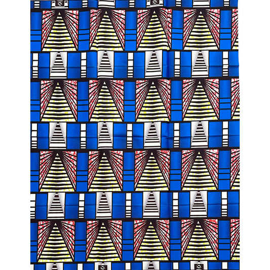 African Print Fabric/ Ankara - Blue, Red, Chartreuse 'The Way Forward,’ 1 YARD