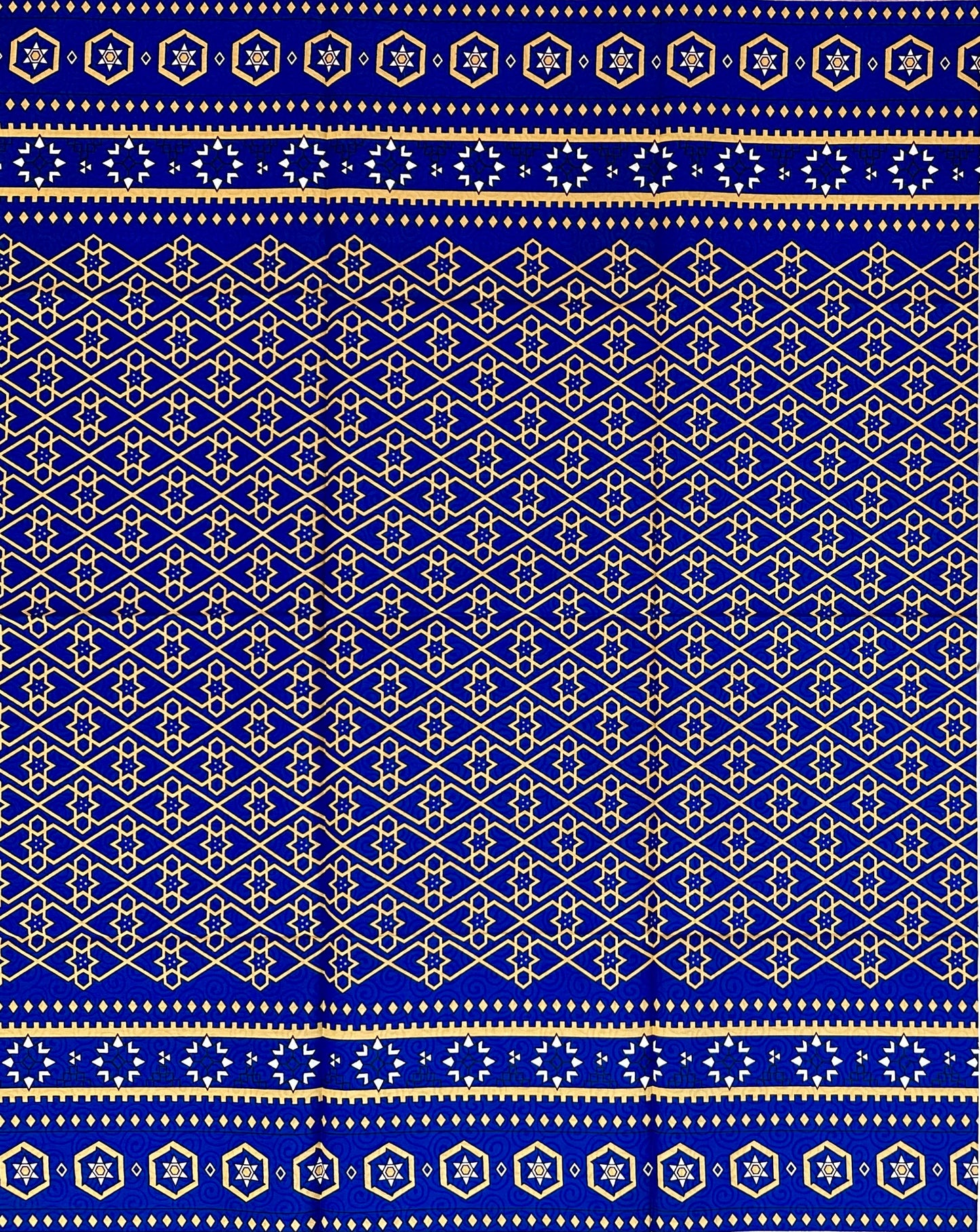 African Print Fabric/ Ankara - Blue, Beige 'The Foundation President', 1 YARD