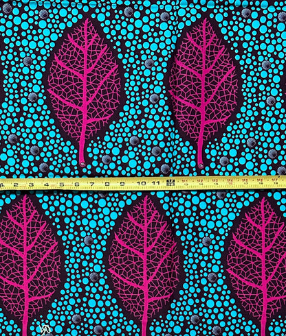 African Print Fabric/ Ankara - Blue, Fuchsia, Brown 'The Girls Are Outside,’ 1 YARD