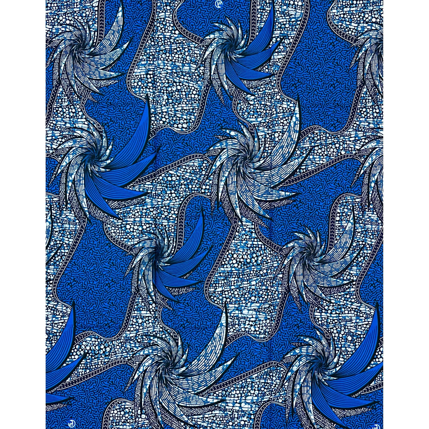 African Print Fabric/ Ankara - Blue, Black  ‘Medina Fête' Design, 1 YARD