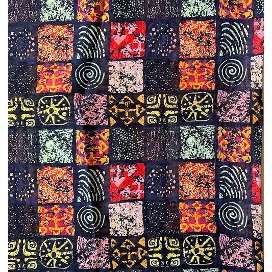 African Print, Chiffon Fabric - Pink, Red, Black, Beige, Yellow "Camelia", ~2 Yards