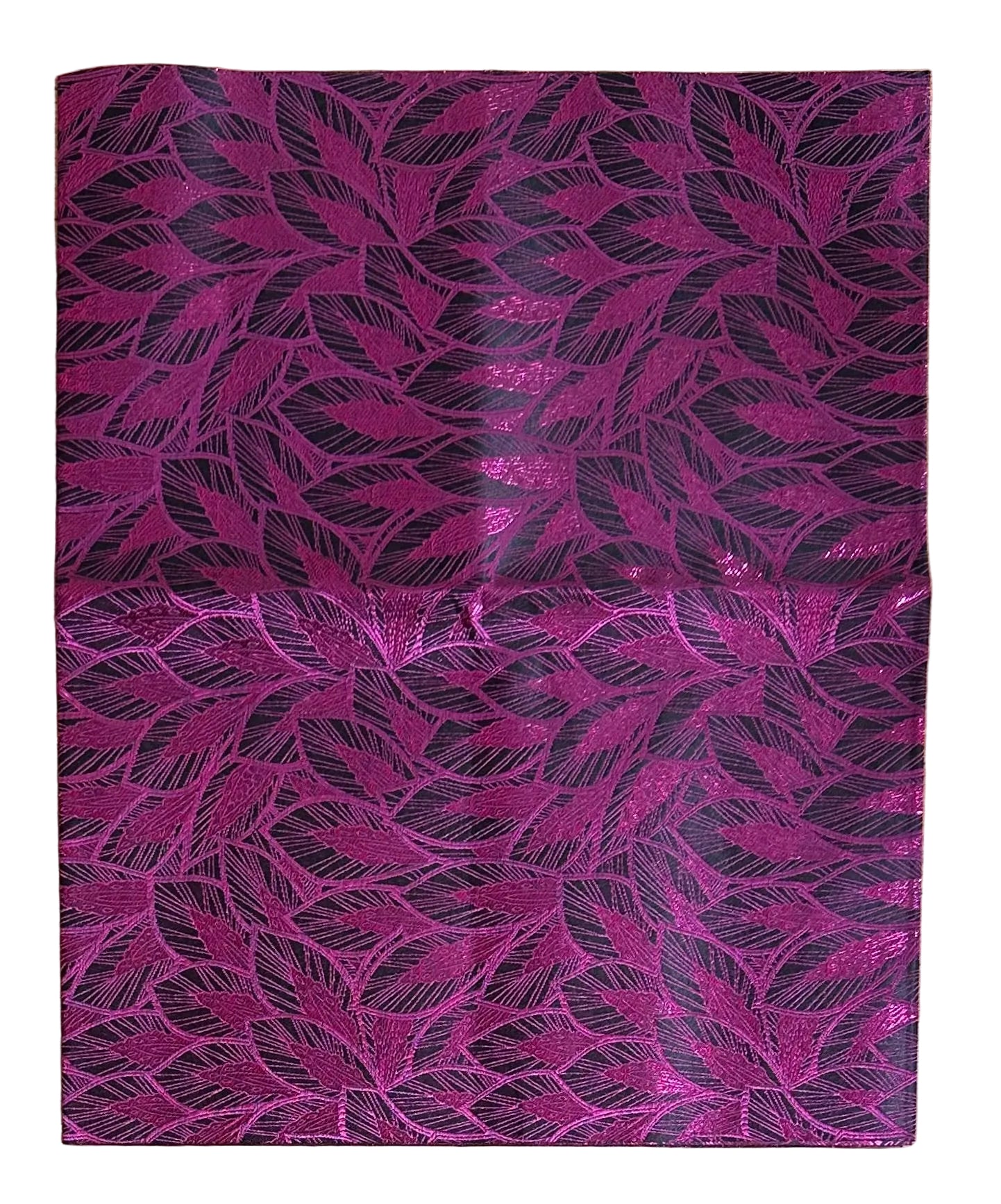 African Damask/ Metallic Jacquard/ Headtie, Gele Fabric - Plum ‘Featherette’, ~2 yards