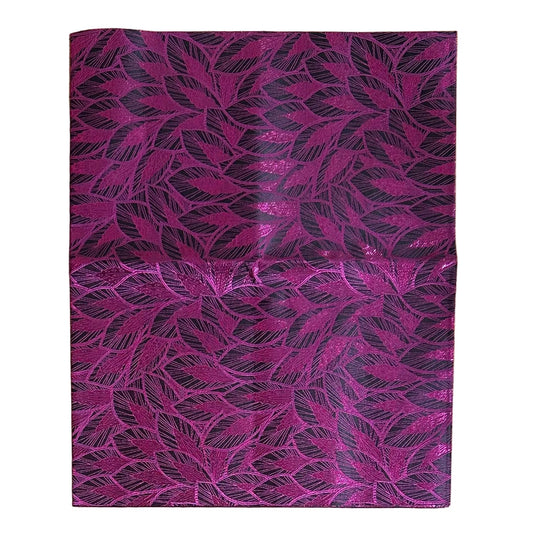 African Damask/ Metallic Jacquard/ Headtie, Gele Fabric - Plum ‘Featherette’, ~2 yards