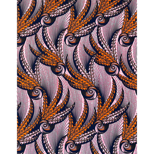 African Print Fabric/ Ankara - Orange, Pink 'What Bends Does Not Break,' YARD