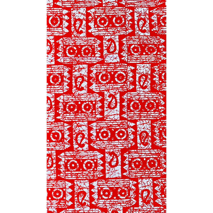 African Print Fabric/ Ankara - White, Red 'Echo of Life', YARD or WHOLESALE