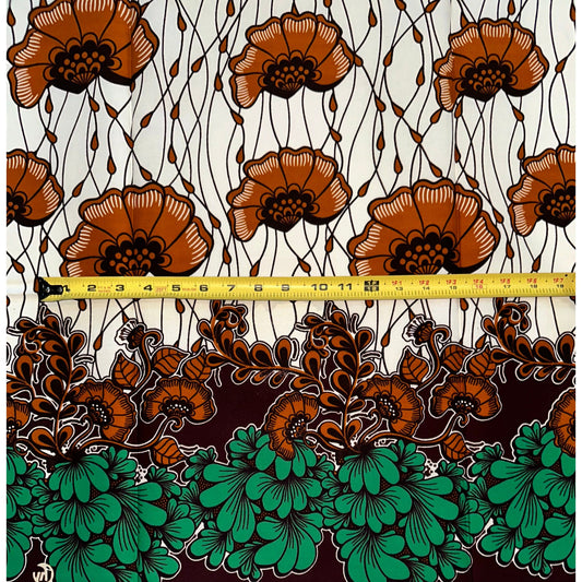 African Print Fabric/ Ankara - Cream, Brown, Green 'Zuri Journey,’ YARD