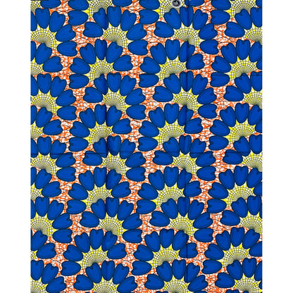 African Print Fabric/ Ankara - Blue, Yellow, Orange 'Zuri Upepo', YARD or WHOLESALE
