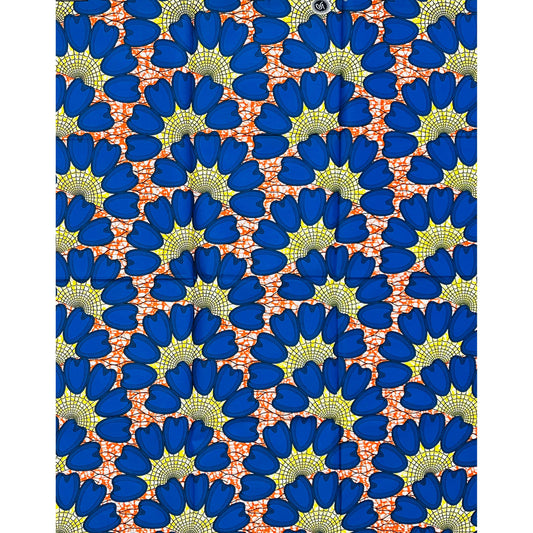 African Print Fabric/ Ankara - Blue, Yellow, Orange 'Zuri Upepo', YARD or WHOLESALE