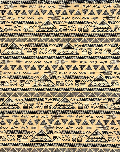 African Print Fabric/ Ankara - Beige, Black "Ankh & Ink", YARD or WHOLESALE