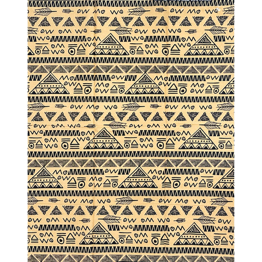 African Print Fabric/ Ankara - Beige, Black "Ankh & Ink", YARD or WHOLESALE