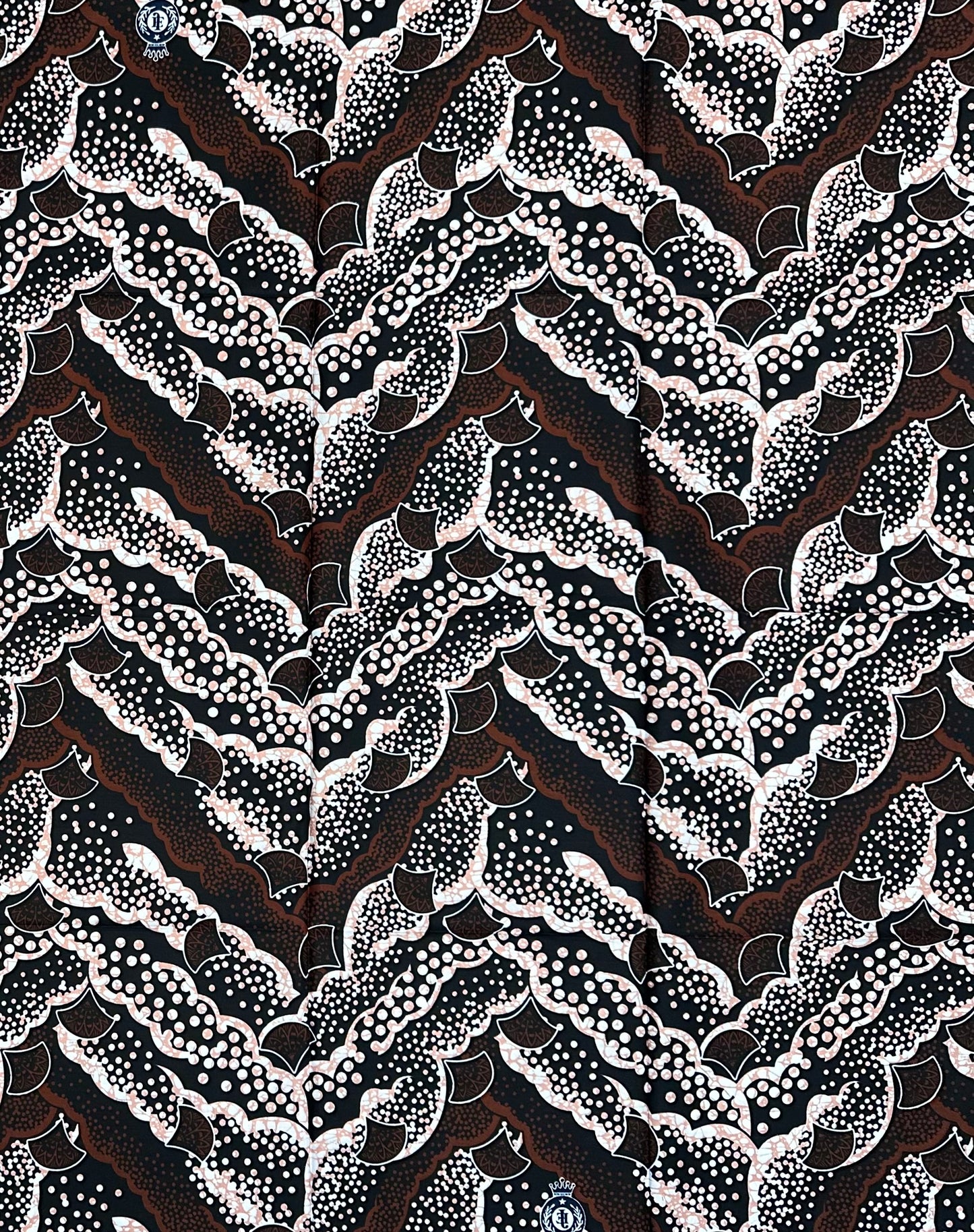 African Print Fabric/ Ankara - Brown, Black 'Cocoa Echo', 1 Yard