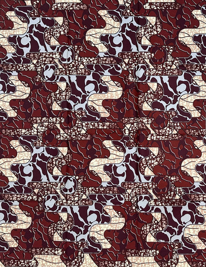 African Print Fabric/ Ankara - Brown, Gray 'Akanba ', 1 YARD