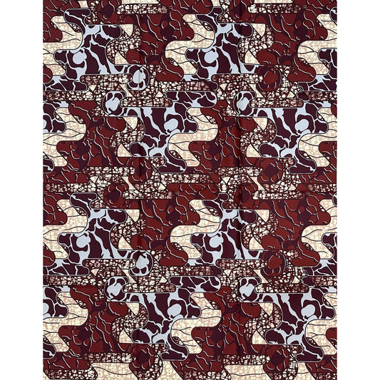 African Print Fabric/ Ankara - Brown, Gray 'Akanba ', 1 YARD