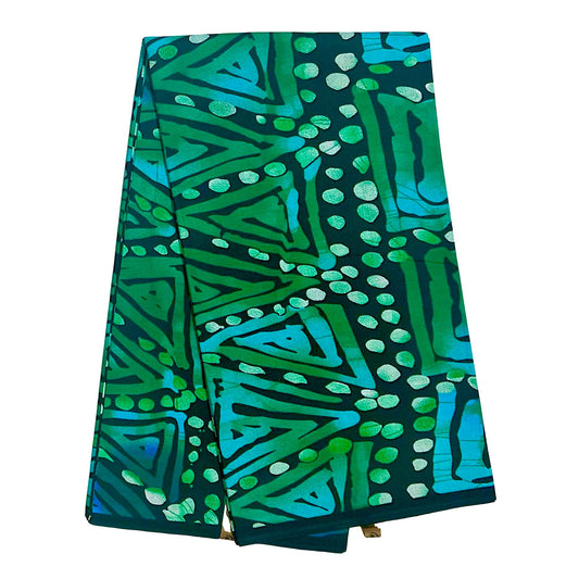 African Print Fabric/ Ankara - Shades of Green, Blue 'Drumfire Echo’, YARD or WHOLESALE