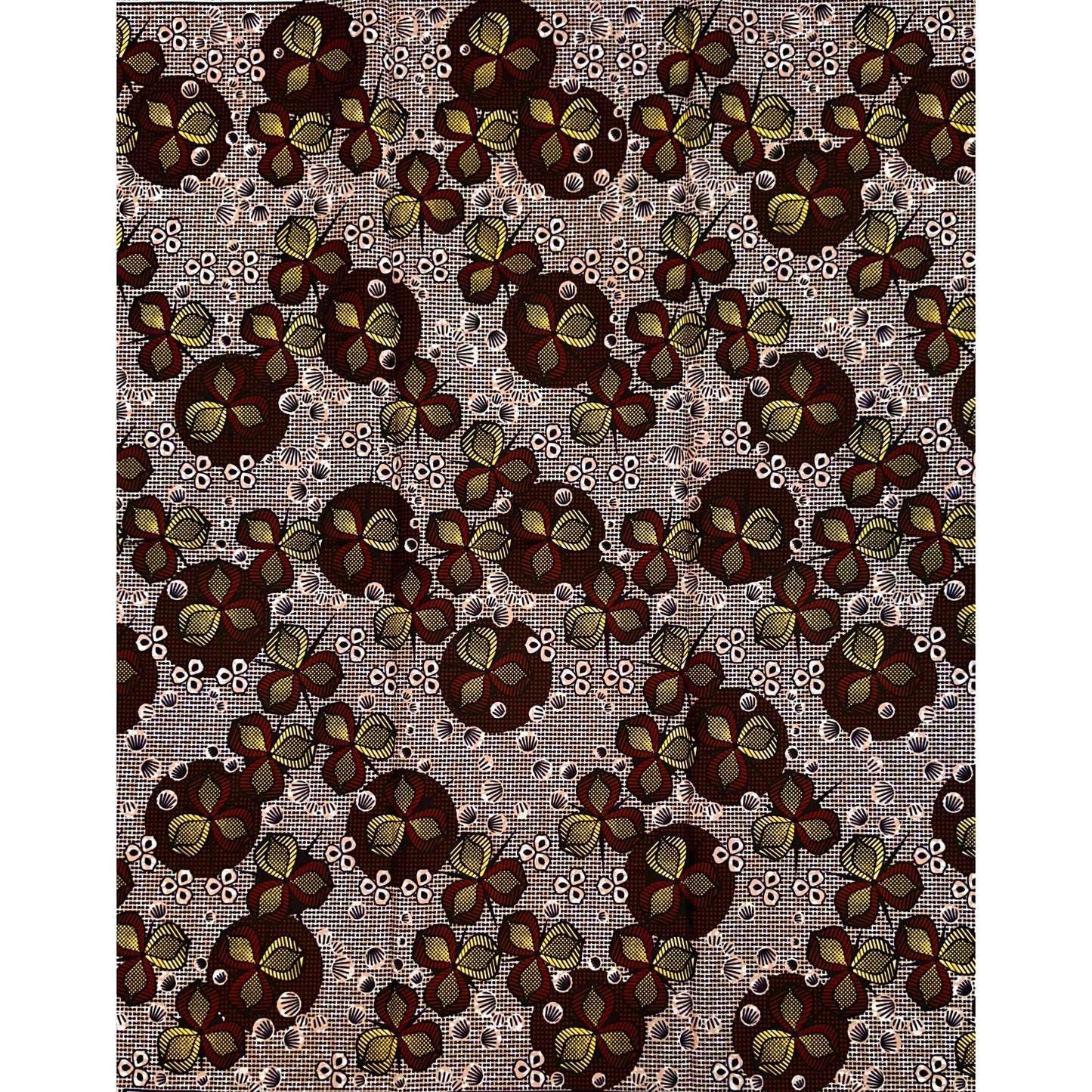 African Print Fabric/ Ankara - Brown, Yellow ‘Butterfly Effect' Design, YARD