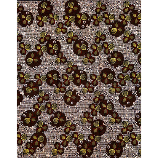 African Print Fabric/ Ankara - Brown, Yellow ‘Butterfly Effect' Design, YARD