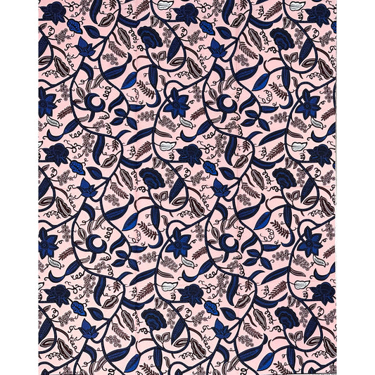 African Print Fabric/ Ankara - Pink, Blue 'Ivy Crush,' 1 YARD