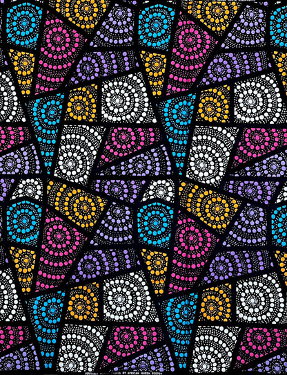 African Print Fabric/ Ankara - Pink, Orange, Purple, Blue 'Talking Circles' Design, YARD or WHOLESALE