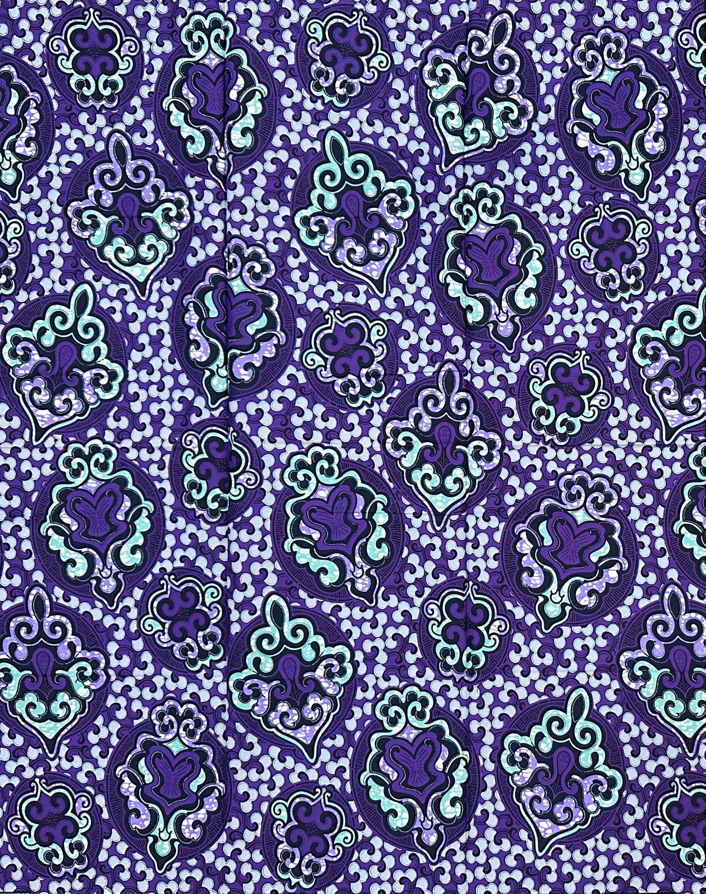 African Print Fabric/Ankara - Purple, Gray, Green “Heirloom Sultana" Design, 1 Yard