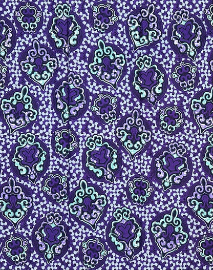 African Print Fabric/Ankara - Purple, Gray, Green “Heirloom Sultana" Design, 1 Yard