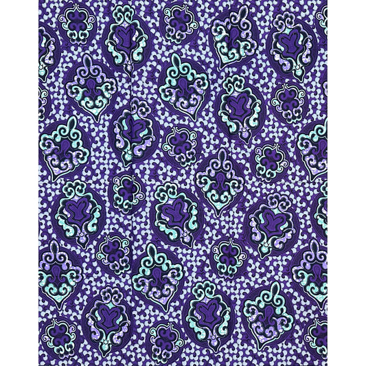 African Print Fabric/Ankara - Purple, Gray, Green “Heirloom Sultana" Design, 1 Yard