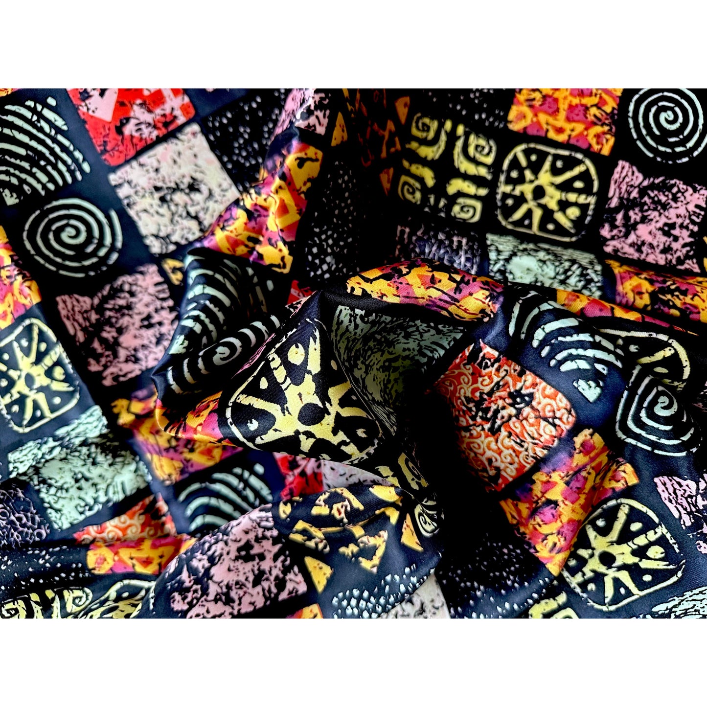 African Print, Satin Fabric - Black, Pink, Red, Beige, Yellow “Camelia”, Per Yard or Wholesale